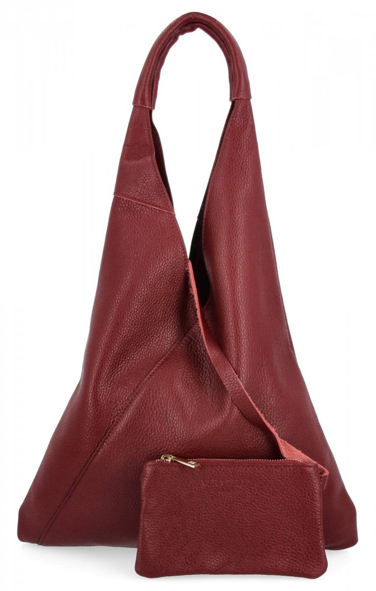 Torebka Skórzana Shopper Bag z Etui Ciemno Bordowa
