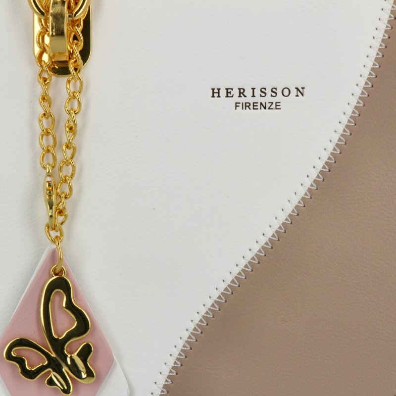 Modna Torebka Damska Kuferek 3 Komory firmy Herisson Biała/Pudrowy Róż