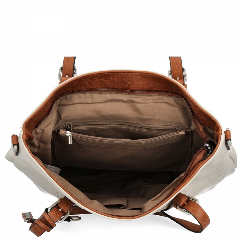 Uniwersalna Torebka Damska Shopper Bag XL firmy Hernan Beżowa/Brązowa