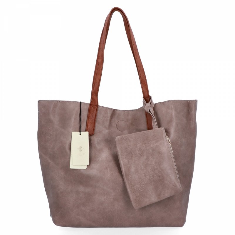 Torebka Damska Shopper Bag XXL firmy Herisson Ciemno Beżowa