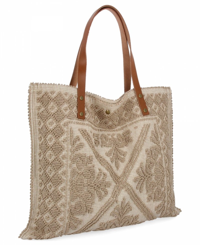Modna Torebka Shopper Bag Ciemno Beżowa