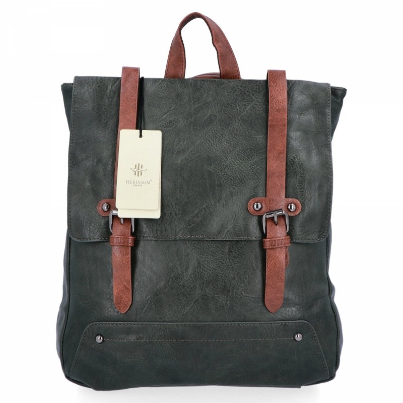 Stylowy Plecak Damski XL Vintage firmy Herisson Zielony