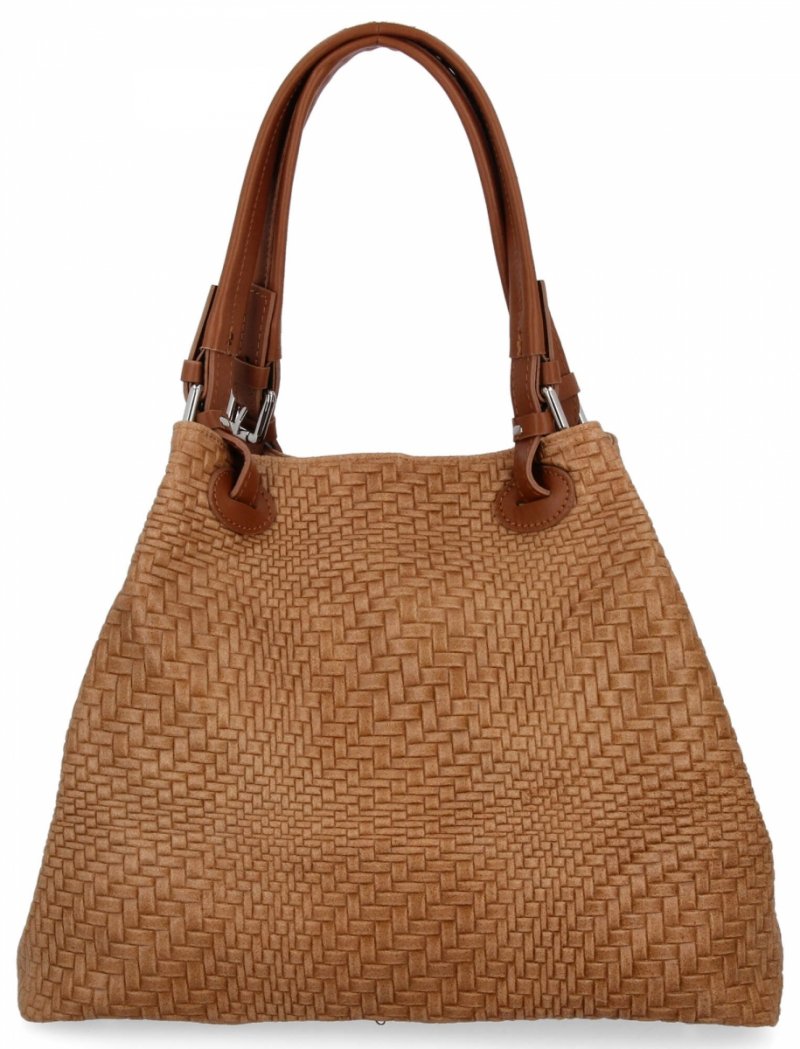 Stylowa Torebka Skórzana Shopper Bag Ruda