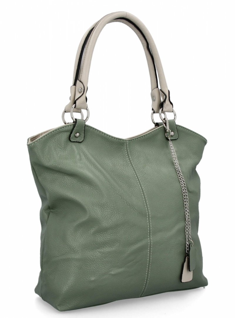 Torebka Damska Shopper Bag XL firmy Hernan Jasno Zielona/Beżowa