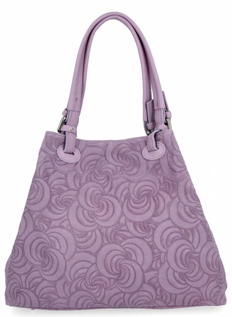 Modna Torebka Skórzana Shopper Bag Fioletowa