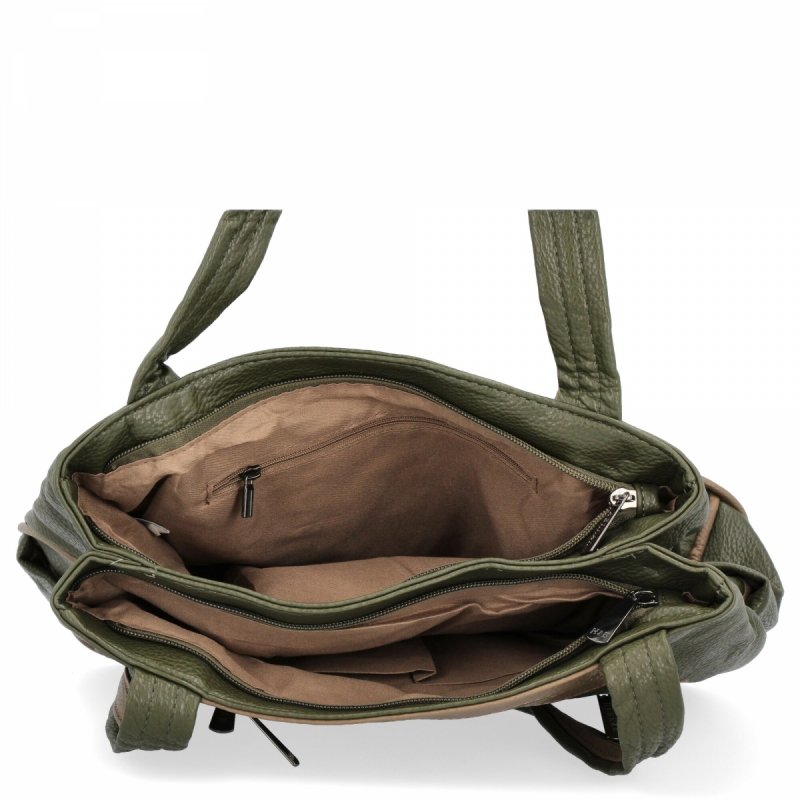 Dwukomorowa Torebka Damska Shopper Bag firmy Hernan Zielona/Ziemista
