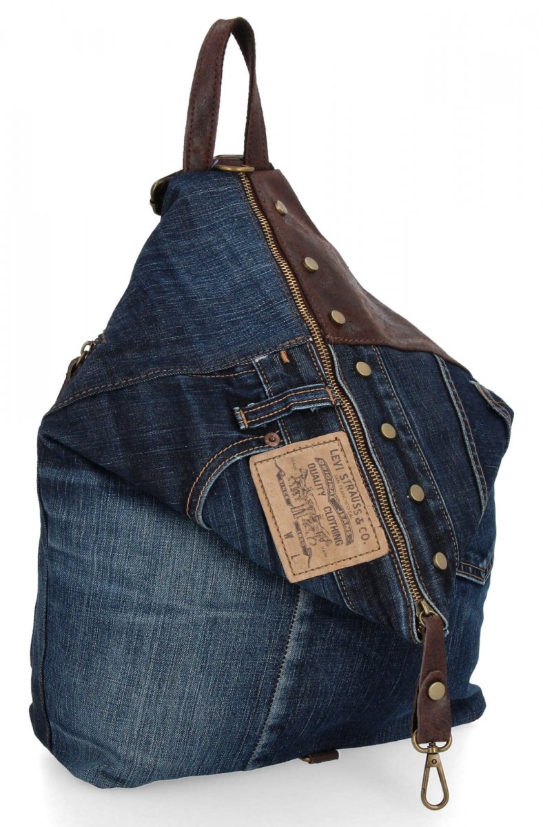 Modny Plecak Damski XL Czekoladowy/Jeansowy