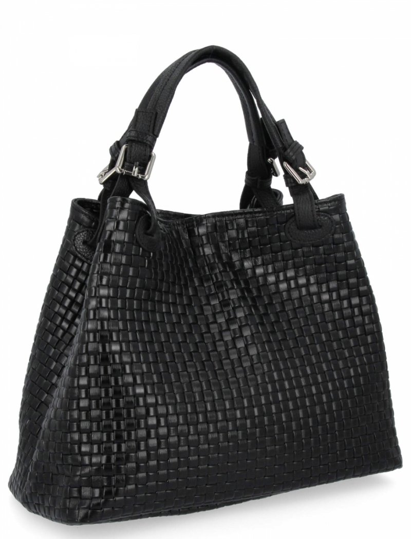 Stylowa Torebka Skórzana Shopper Bag Czarna