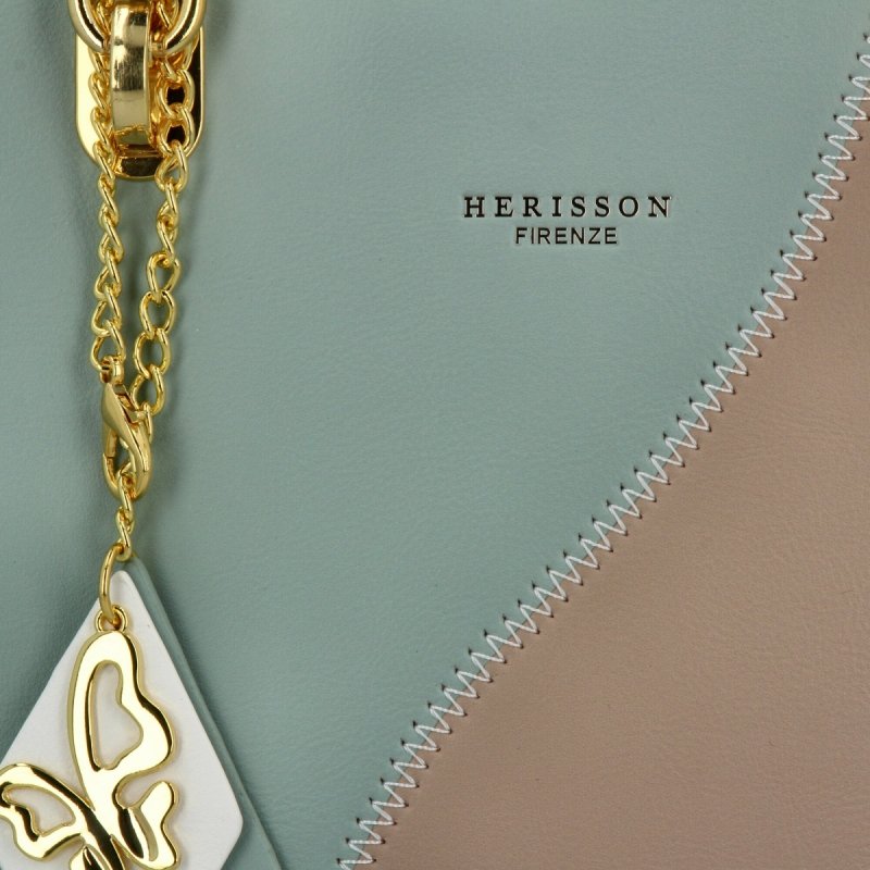 Modna Torebka Damska Kuferek 3 Komory firmy Herisson Miętowa/Biała