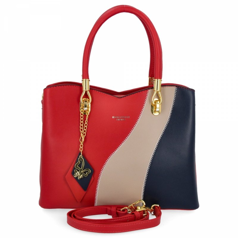 Modna Torebka Damska Kuferek 3 Komory firmy Herisson Czerwona/Granatowa