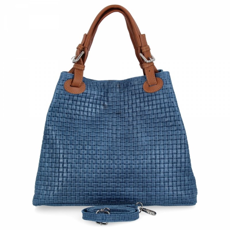 Stylowa Torebka Skórzana Shopper Bag Jeansowa