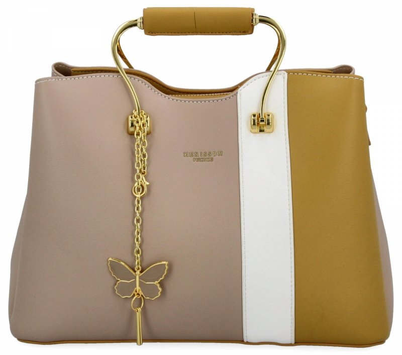 Torebka Damska Modny Kuferek firmy Herisson Ciemno Beżowa/Żółta