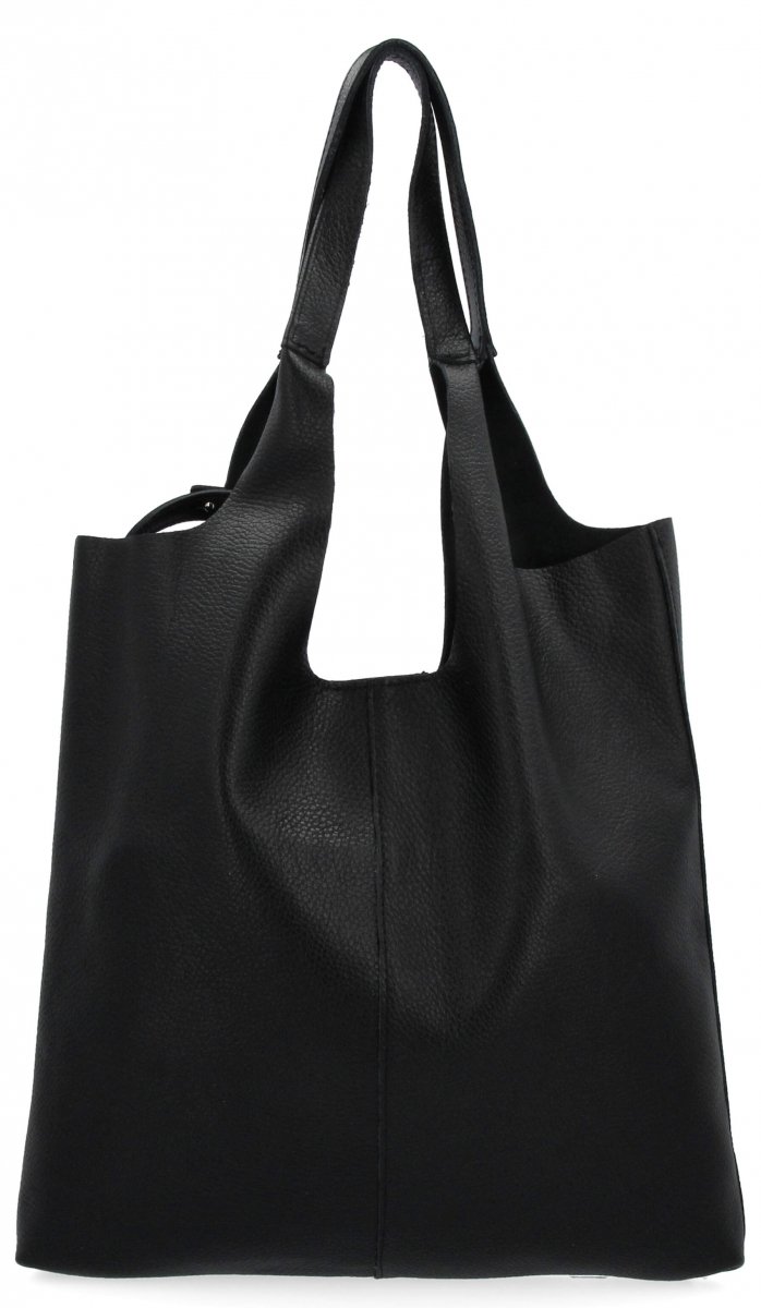 Torebka Skórzana Shopper Bag z Kosmetyczką Czarna
