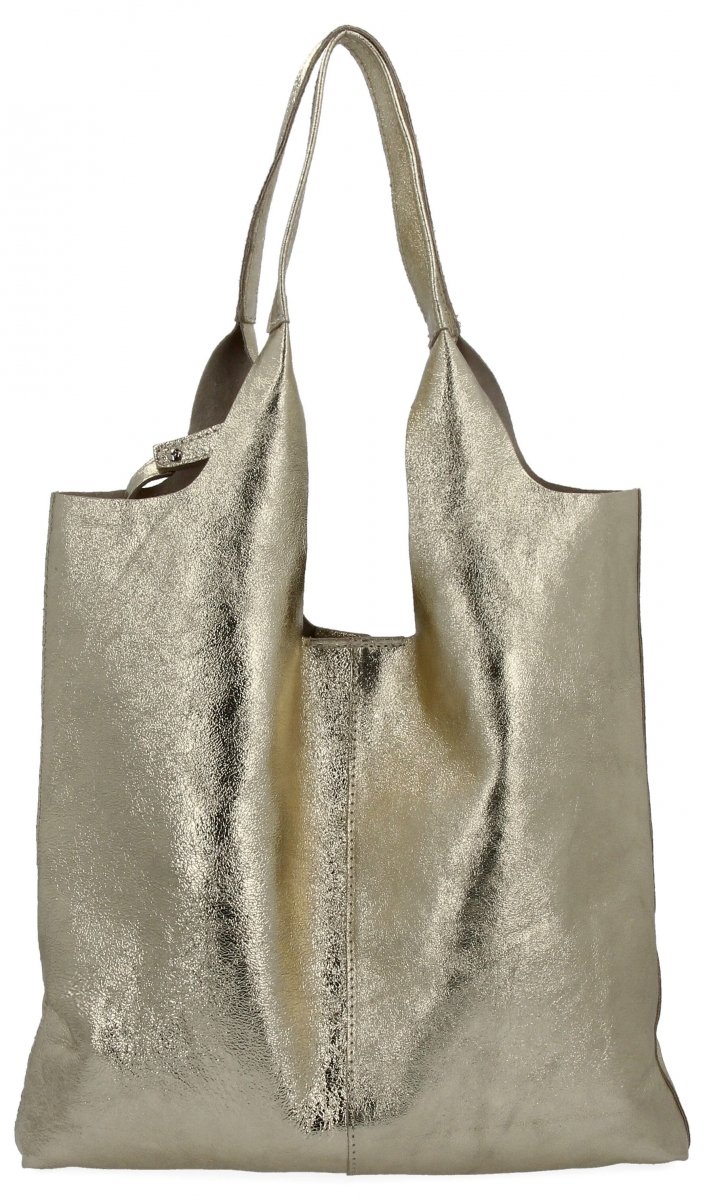 Torebka Skórzana Shopper Bag z Kosmetyczką Złota