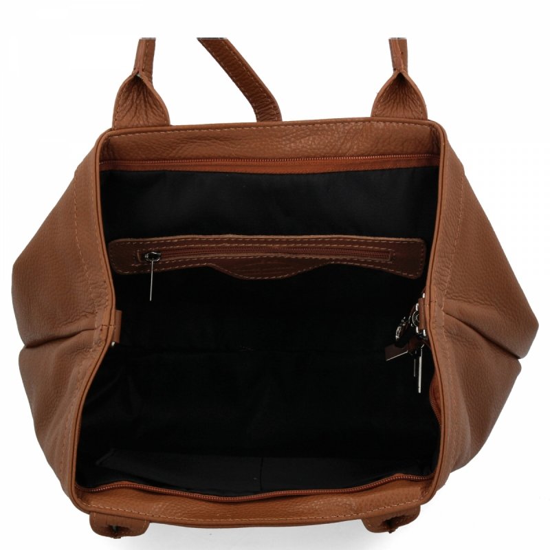 Elegancka Torebka Skórzana typu Shopper Bag Ruda