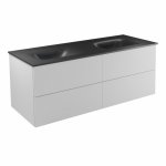 BESCO Szafka Akya Classic Biały Połysk 131 z umywalką gun metal + klik-klak czarny matt #KAC-131-GMB