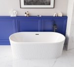 INVENA Wolnostojąca wanna ryflowana Glamour, 170 cm, w komplecie z syfonem i korkiem/odpływem w kolorze czarnym AN-01-140-KPL