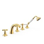 TRES CLASIC Bateria dwuuchwytowa z montażem na krawędzi wanny- Złoto 24k 24214602OR