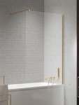 NEW TRENDY Parawan nawannowy NESTA GOLD BRUSHED stały U 100x140 szkło czyste 8mm Active Shield 2.0 - wsp. równoległy P-0214-WP
