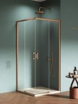 NEW TRENDY Kabina prysznicowa PRIME COPPER BRUSHED 2D kwadratowa 80x80x200 szkło czyste 6mm Active Shield 2.0 D-0808A/D-0809A
