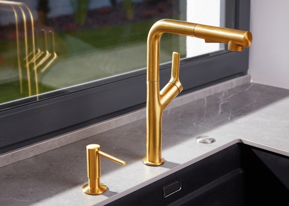 ARMATURA KRAKÓW KFA Bateria kuchenna DUERO DESIGN GOLD Z WYCIĄGANĄ