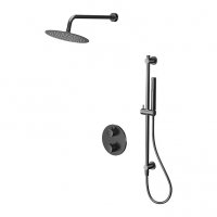 CERSANIT - Set B916 zestaw podtynkowy ZEN by Cersanit czarny gun metal z baterią termostatyczną wannowo-natryskową z boksem S952-046 
