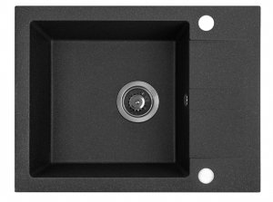 AQUAFORM - zlewozmywak granitowy MARANELLO 440 X 570 X 215 - 1 komora z 1/2 ociekacza , CZARNY + syfon oszczędzający miejsce z korkiem automatycznym  AQ.901-1011012