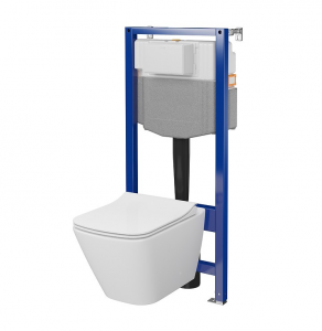 CERSANIT - Set C17 - stelaż podtynkowy AQUA 50 PNEU QF + miska zawieszana CITY by Cersanit SQUARE CleanOn + deska SLIM antybakteryjna, wolnoopadająca, z funkcją łatwego wypinania  S701-797