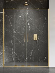 NEW TRENDY Drzwi wnękowe SMART GOLD BRUSHED 2D U 160x200 szkło czyste 8mm Active Shield 2.0 EXK-7522