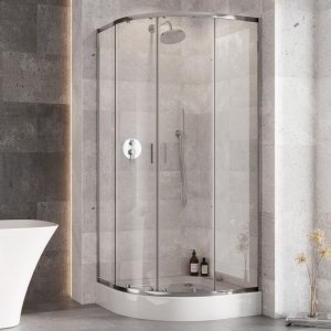 BESCO Kabina prysznicowa z brodzikiem 90x90x190 Zarya Chrom 90 + brodzik Alex Stone Effect Black 90 ZC-ALS90-190 