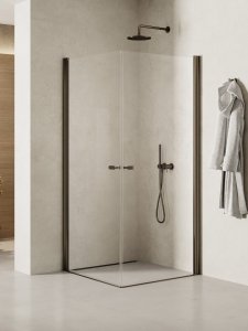 NEW TRENDY Kabina prysznicowa NEW SOLEO GUNMETAL BRUSHED 2D prostokątna U 80x80x195 szkło czyste 6mm Active Shield - wahadłowe K-2177