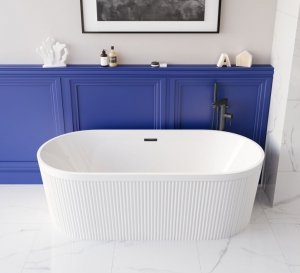 INVENA Wolnostojąca wanna ryflowana Glamour, 170 cm, w komplecie z syfonem białym AN-01-120-M
