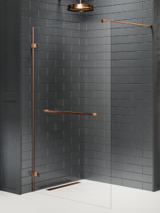 NEW TRENDY  Kabina prysznicowa AVEXA COPPER BRUSHED walk-in U 80x200 szkło czyste 8mm Active Shield 2.0  EXK-7167