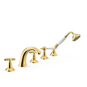 TRES CLASIC Bateria dwuuchwytowa z montażem na krawędzi wanny- Złoto 24k 24214602OR