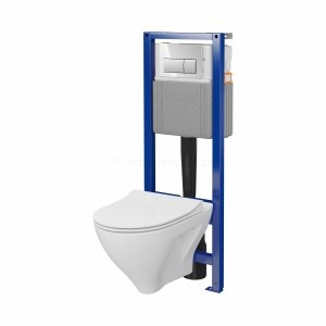 CERSANIT - Set B995 - stelaż podtynkowy SYSTEM 40 MECH + miska zawieszana bezkołnierzowa MILLE CleanOn + deska duroplastowa SLIM WRAP antybakteryjna, wolnoopadająca, z funkcją łatwego wypinania + przycisk spłukujący chrom błyszczący  S701-780