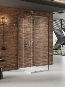 NEW TRENDY Kabina prysznicowa PRIME GUNMETAL BRUSHED 2D kwadratowa przyścienna U 100x100x200 szkło czyste 6mm Active Shield 2.0 K-4958