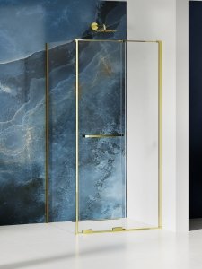 NEW TRENDY Kabina prysznicowa SMART LIGHT GOLD 1D prostokątna U 100x80x200 szkło czyste 8mm Active Shield 2.0 - UCHWYT RELING EXK-6692