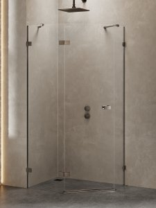 NEW TRENDY Kabina prysznicowa AVEXA GUNMETAL BRUSHED 1D pięciokątna asymetryczna L 100x80x200 szkło czyste 6mm Active Shield 2.0 - drzwi lewe EXK-3837