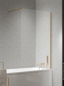 NEW TRENDY Parawan nawannowy NESTA GOLD BRUSHED stały U 100x140 szkło czyste 8mm Active Shield 2.0 - wsp. równoległy P-0214-WP