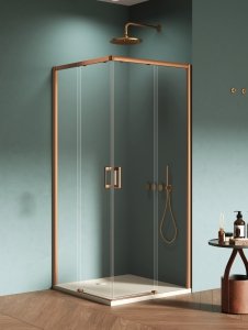 NEW TRENDY Kabina prysznicowa PRIME COPPER BRUSHED 2D kwadratowa 80x80x200 szkło czyste 6mm Active Shield 2.0 D-0808A/D-0809A