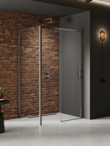 NEW TRENDY Kabina prysznicowa PRIME GUNMETAL BRUSHED 1D prostokątna P 110x90x200 szkło czyste 6mm Active Shield 2.0 K-4830