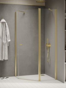 NEW TRENDY Kabina prysznicowa New Soleo Light Gold, pięciokątna, asymetryczna, drzwi pojedyncze 100x80 K-1666