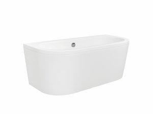 BESCO Wanna przyścienna wolnostojąca Volya 160 + syfon klik-klak chrom z przelewem slim #WKV-160-WSS