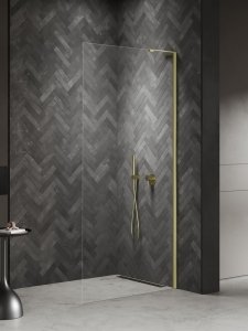 NEW TRENDY Kabina prysznicowa NESTA LIGHT GOLD WALK-IN U 110x200 szkło czyste 8mm Active Shield 2.0 - WSPORNIK KĄTOWY K-1734-WL