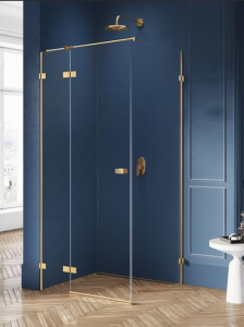 NEW TRENDY Kabina prysznicowa AVEXA GOLD BRUSHED 1D L 90x100x200 szkło czyste 6mm Active Shield 2.0 EXK-1746