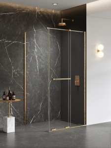 NEW TRENDY Kabina prysznicowa SMART GOLD BRUSHED 1D prostokątna U 100x120x200 szkło czyste 8mm Active Shield 2.0 - UCHWYT RELING EXK-7564