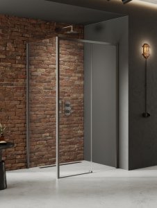 NEW TRENDY Kabina prysznicowa PRIME GUNMETAL BRUSHED 1D prostokątna P 140x90x200 szkło czyste 6mm Active Shield 2.0 D-0894A/D-0354B