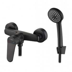 KUCHINOX - Bateria natryskowa ATEZ ścienna z zestawem natryskowym Czarna BTK_041D 
