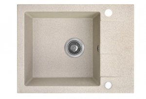 AQUAFORM - zlewozmywak granitowy MARANELLO 440 X 570 X 215 - 1 komora z 1/2 ociekacza , BEŻOWY + syfon oszczędzający miejsce z korkiem automatycznym  AQ.901-1012012