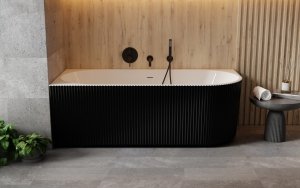 BESCO Wanna wolnostojąca przyścienna Denaya B&W 150x75 Lewa + syfon chrom #WASB-150DLC